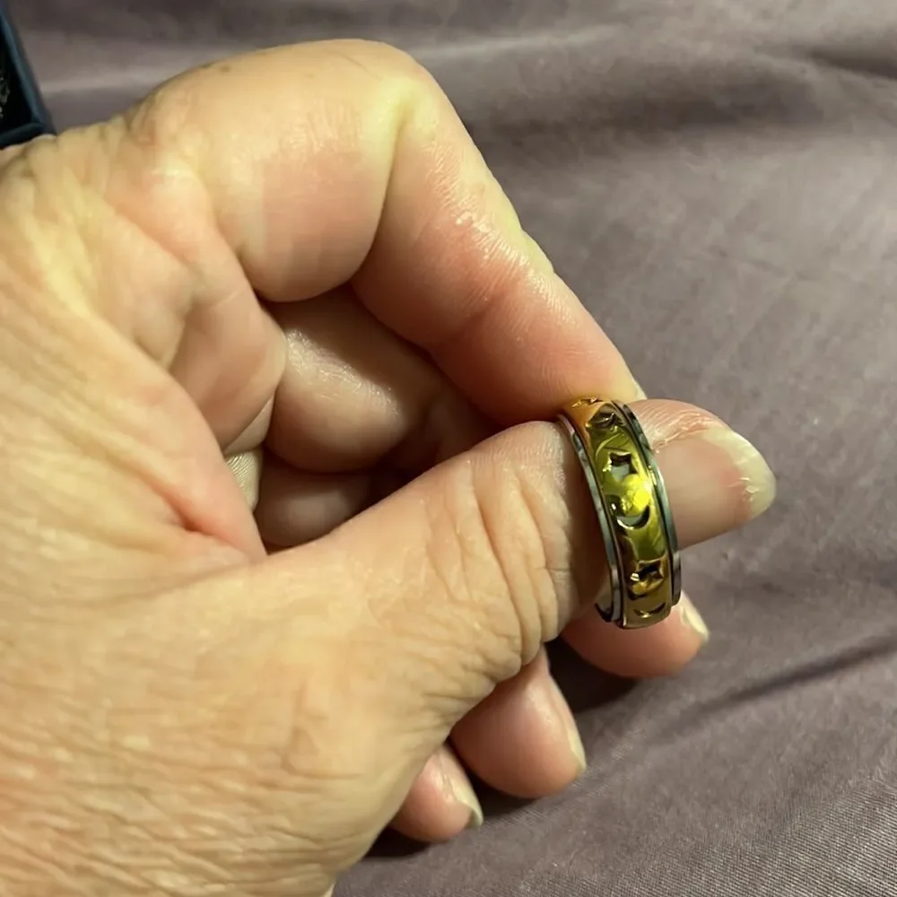 New U7 Moon&Star Band Spin Ring